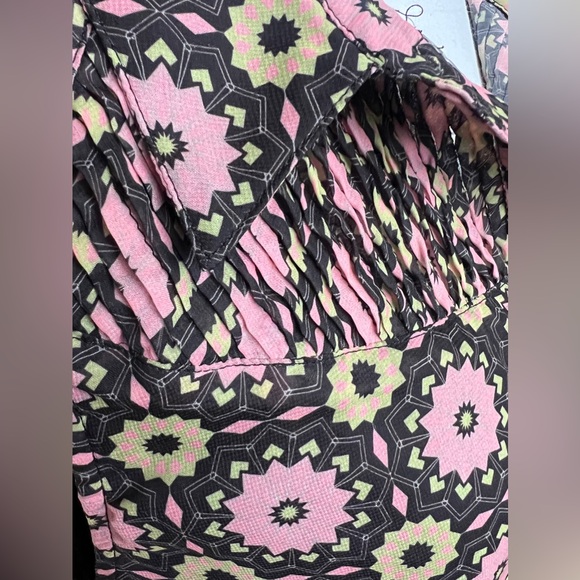 TULLE ANTHROPOLOGIE Black Pink Lime Green Floral Chiffon Casual Dress Medium - Picture 7 of 10